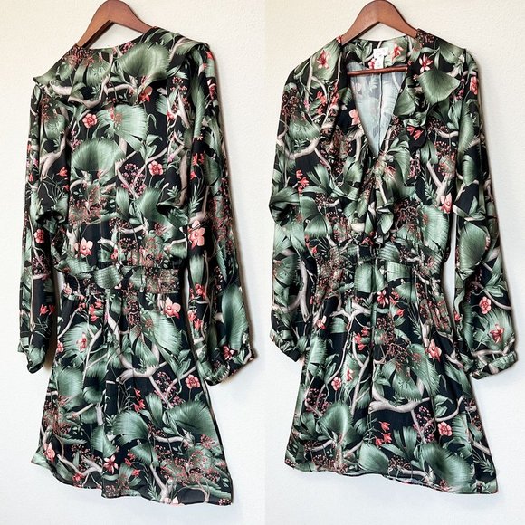 Johanna Ortiz x H&M Patterned Dress with Flounce Mini Ruffle Tropical Silky S - Picture 7 of 16